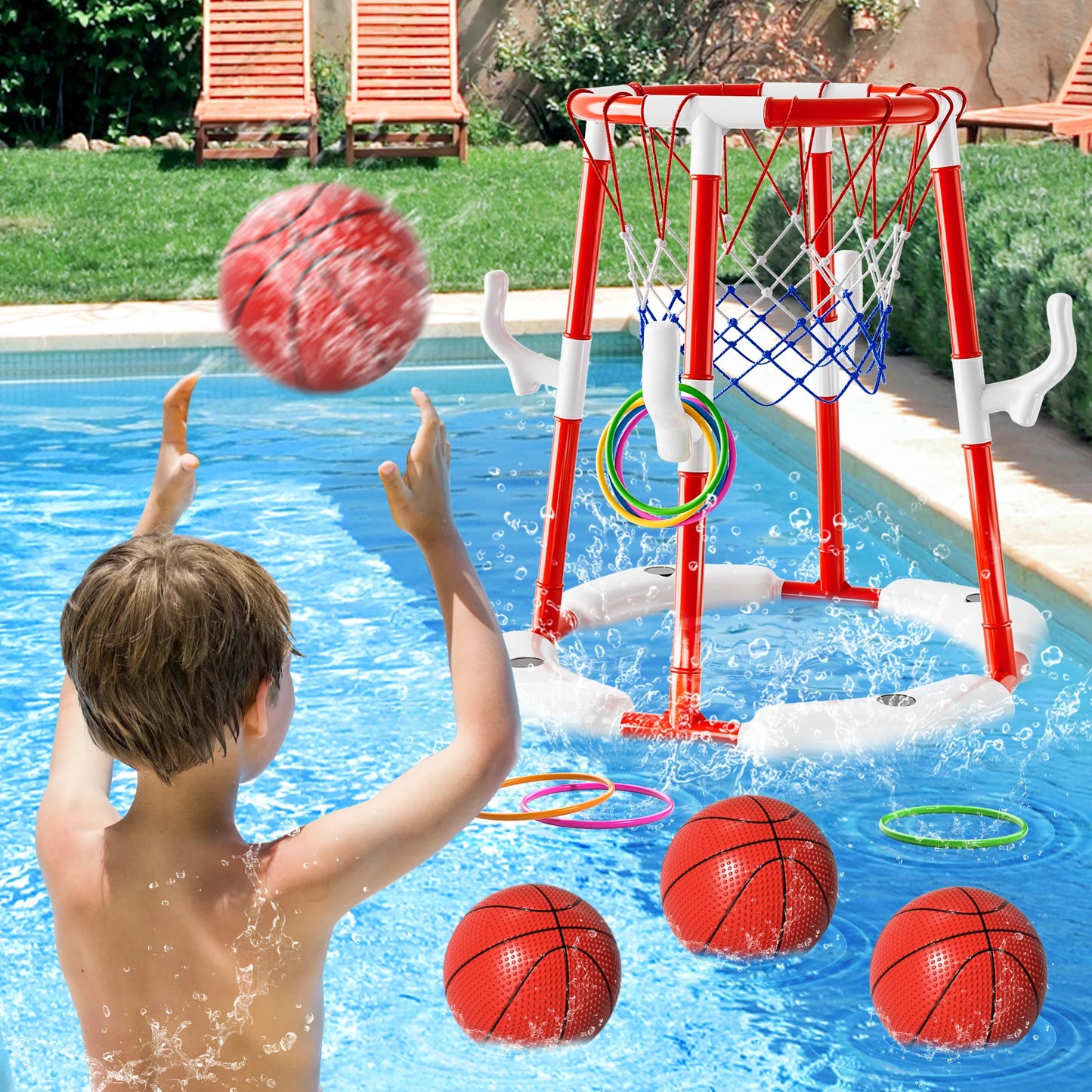 Summer Pool Basketball Hoop Toys Floating Game With 4 Balls