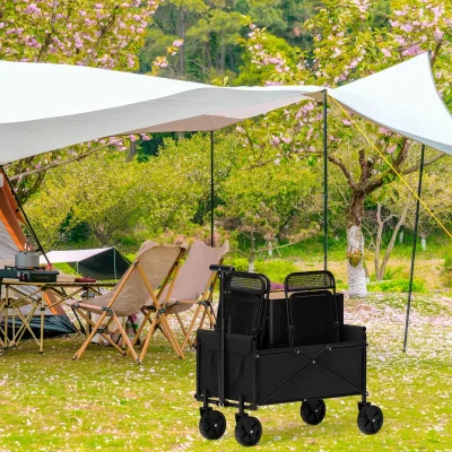 4-Wheel Foldable Garden Handcart for Easy Cargo Transport
