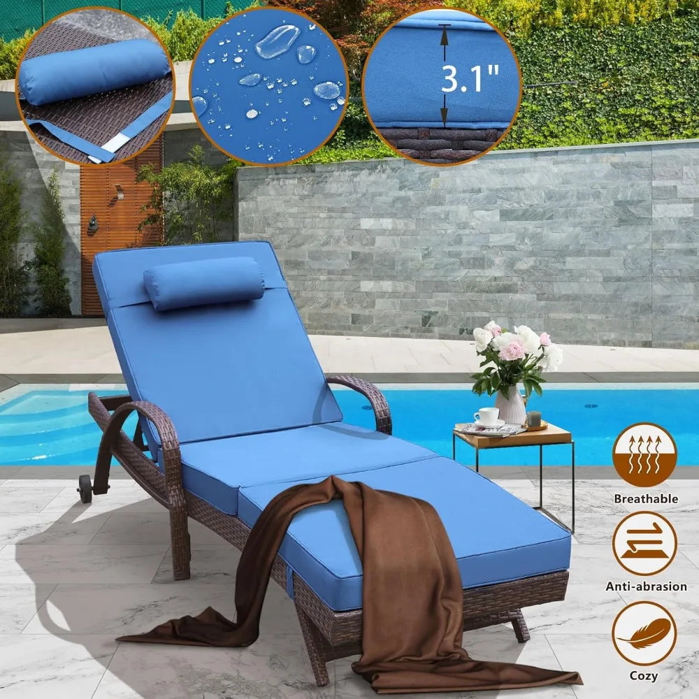 Outdoor Lounge Chairs Set of Beach Wicker Chaise Lounge