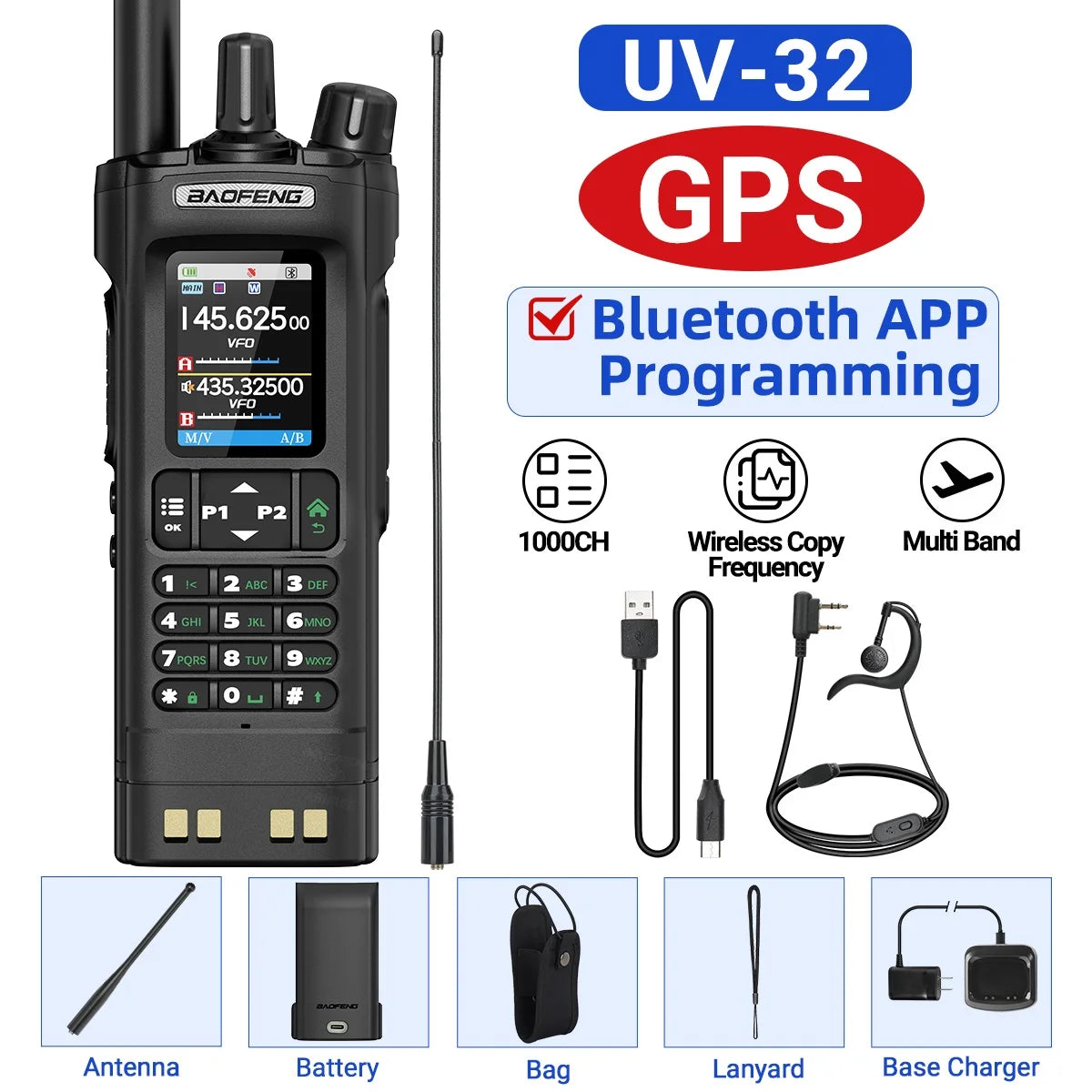 Baofeng UV-32 Multi Band GPS Bluetooth Walkie Talkie