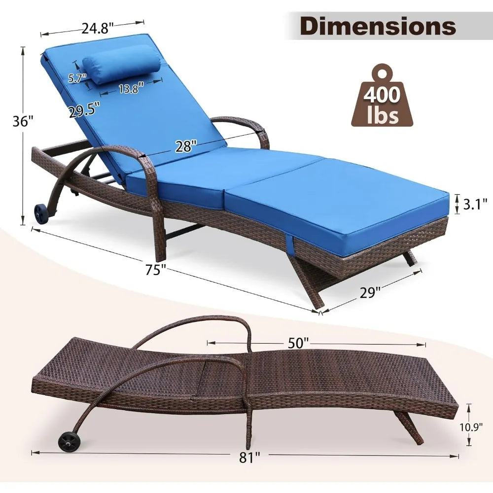 Outdoor Lounge Chairs Set of Beach Wicker Chaise Lounge