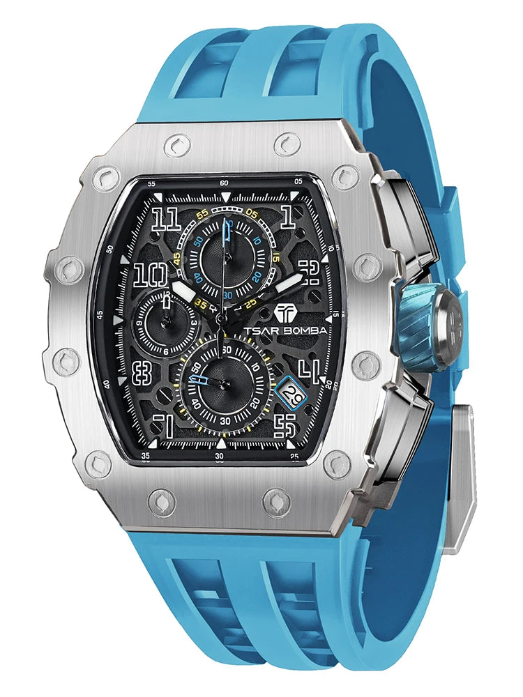 TSAR BOMBA Watch for Men Top Brand Luxury Waterproof Quartz Wristwatch Tonneau Clock Chronograph Rectangle Mens Watch