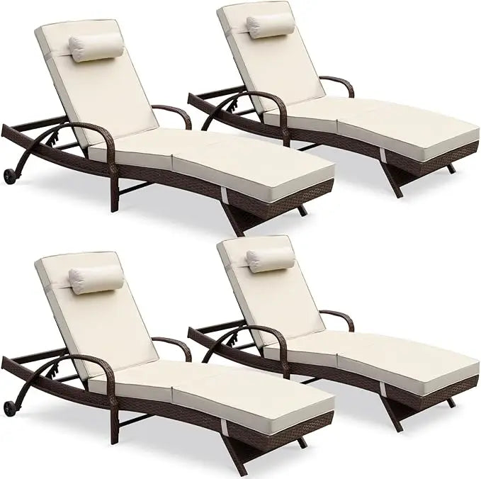 Outdoor Lounge Chairs Set of Beach Wicker Chaise Lounge