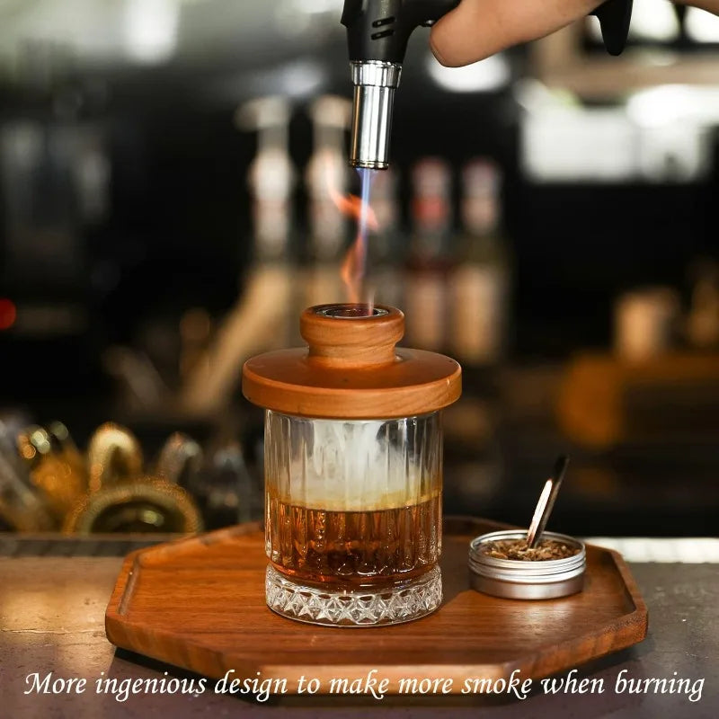 Smoker Kit with Torch - 2 Whiskey Glasses 2 Ice Ball Molds 8 Flavor Orange Cinnamon Ginger Anise Wood Chips for Whiskey