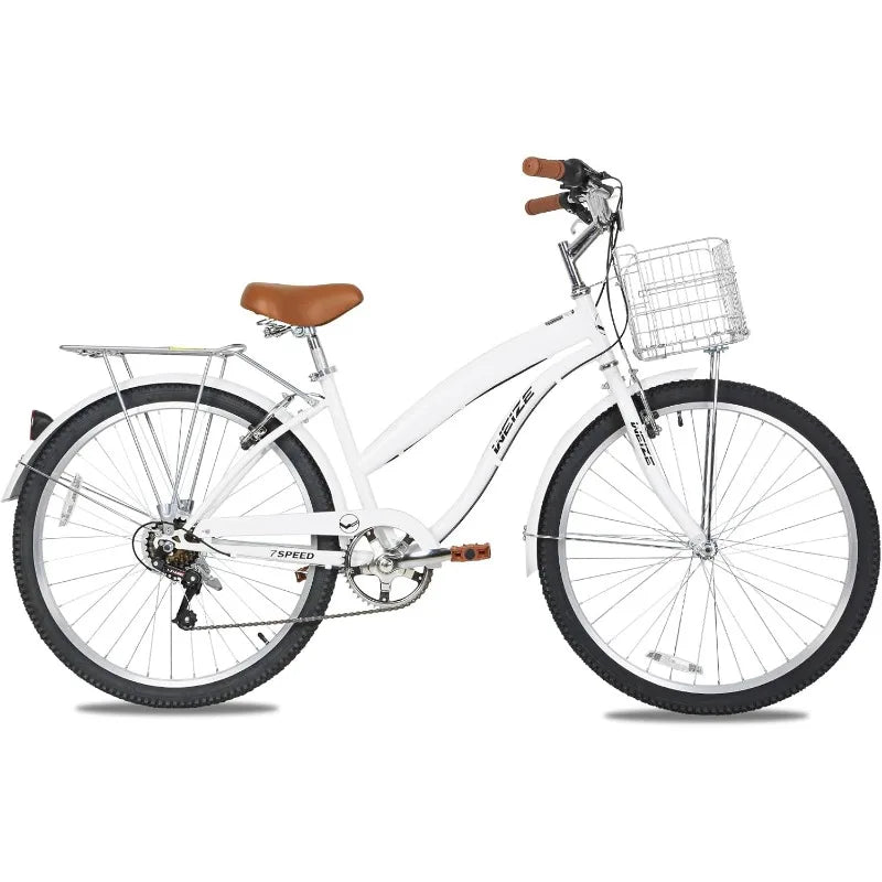 YTYINFork Beach Cruiser Bike 7Speed Steel Frame Fenders