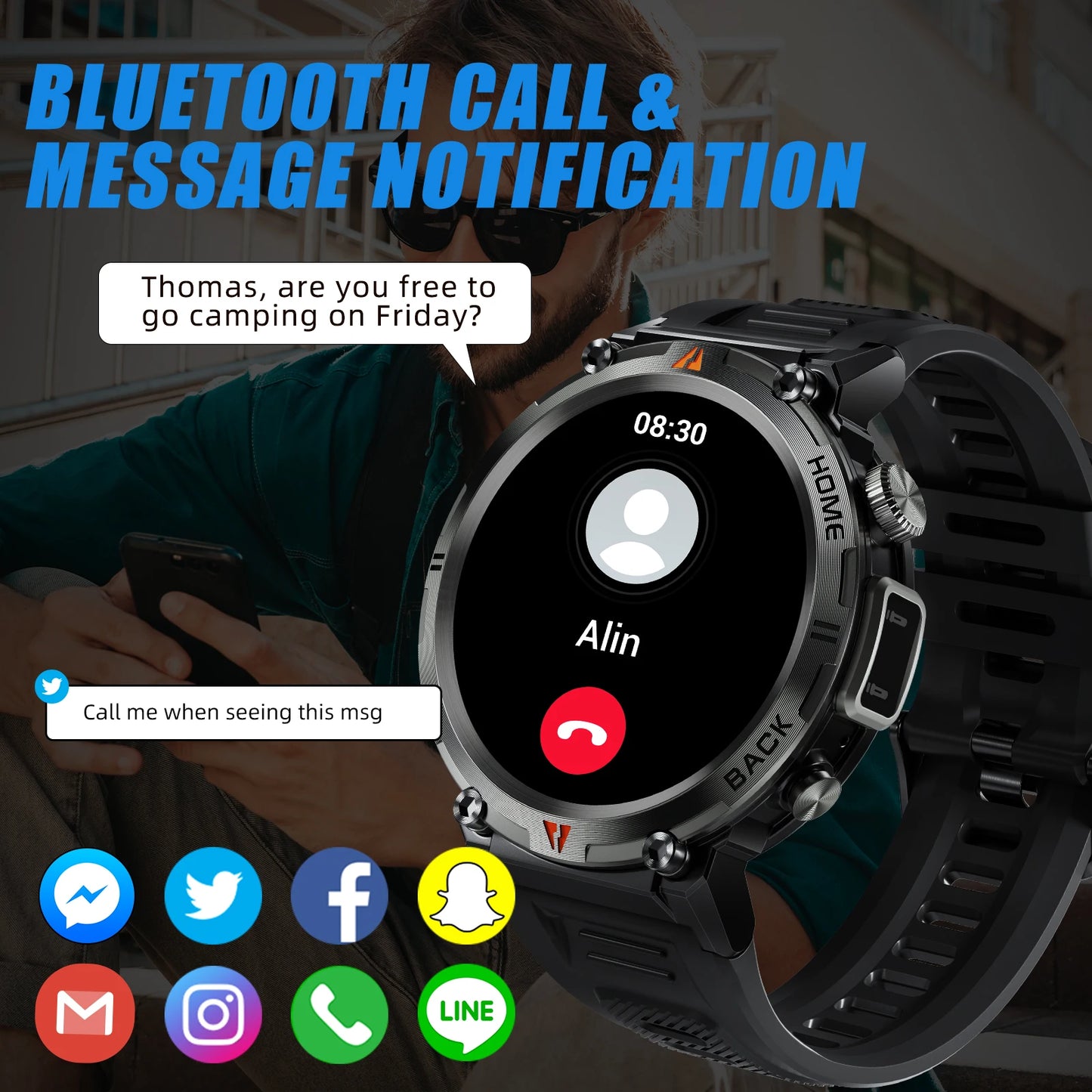 LaNikar KE3 Black Bluetooth Call Smart Watch Men Full Touch Screen Health Monitor