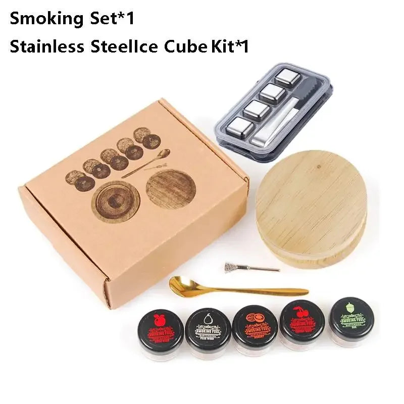 Wooden Cocktail Smoker Kit With 5 Flavor Wood Chips For Infusing