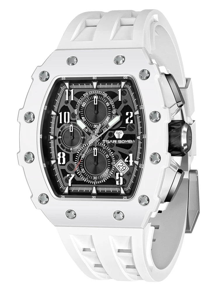 TSAR BOMBA Watch for Men Top Brand Luxury Waterproof Quartz Wristwatch Tonneau Clock Chronograph Rectangle Mens Watch