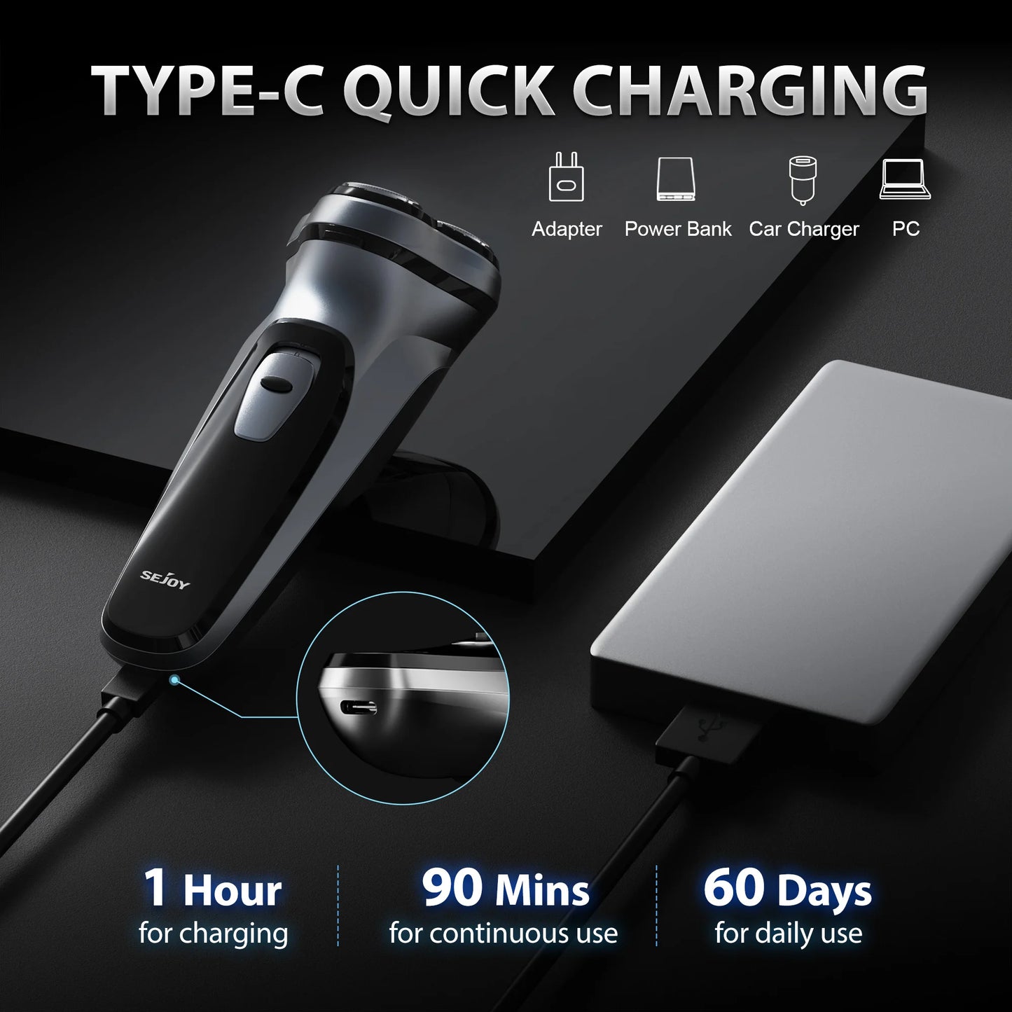 Sejoy USB Electric Shaver For Men Waterproof Razor Pro