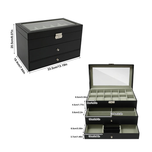Hign-concerned 3 Tiers Jewelry Box Display Case Glass Top