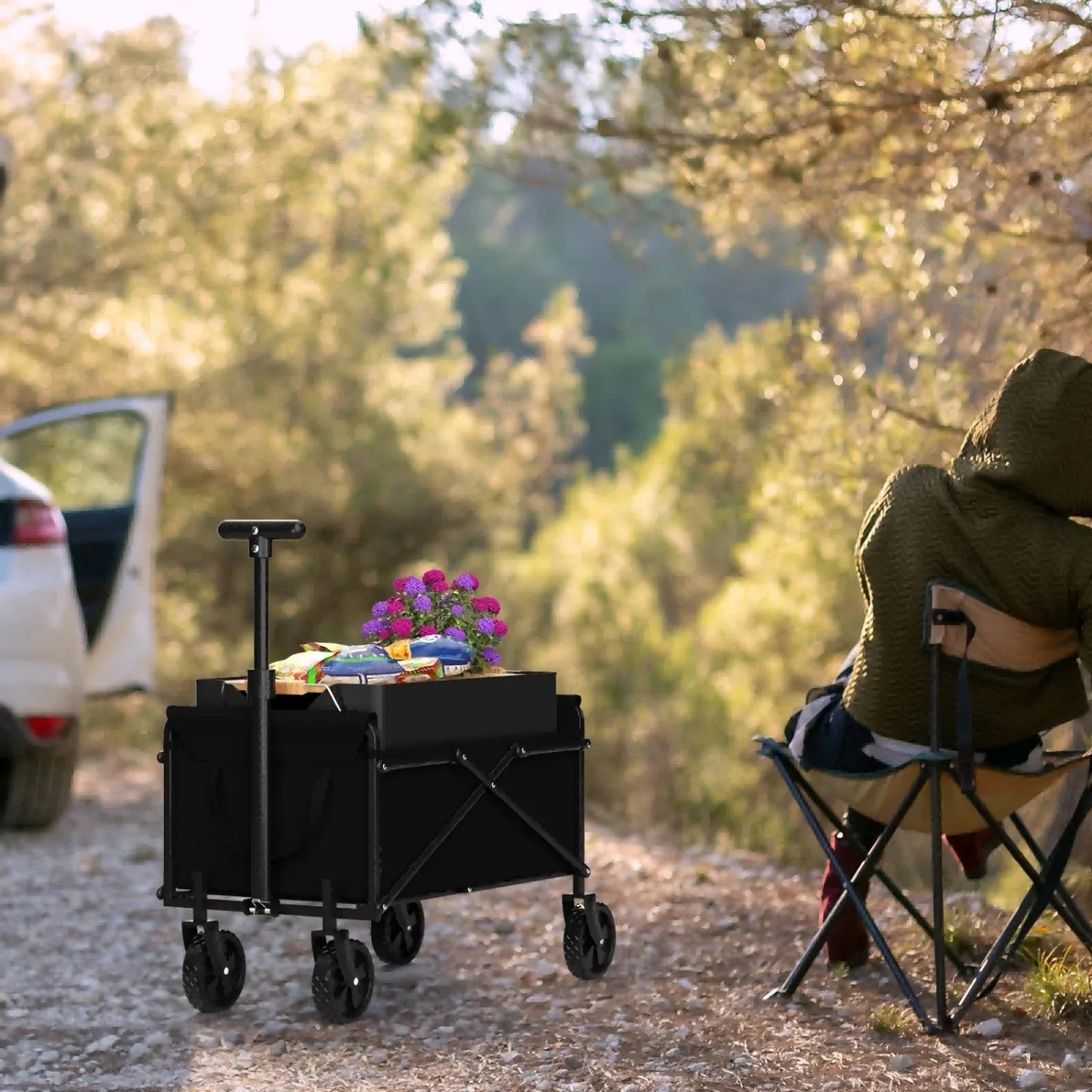 4-Wheel Foldable Garden Handcart for Easy Cargo Transport