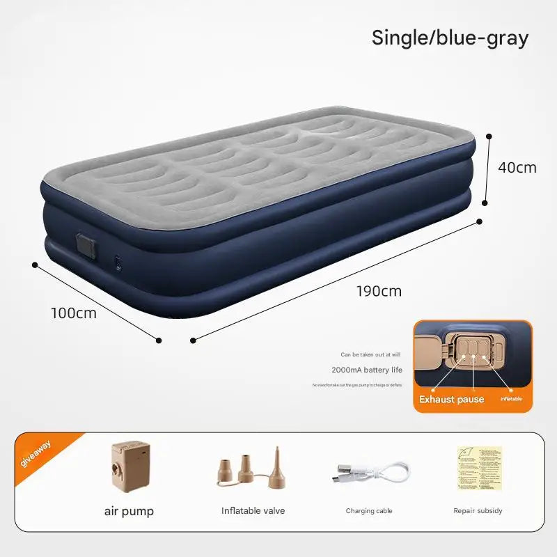 Foldable Inflatable Air Mattress With Built-in Pump, Indoor or Camping, Multiple Sizes