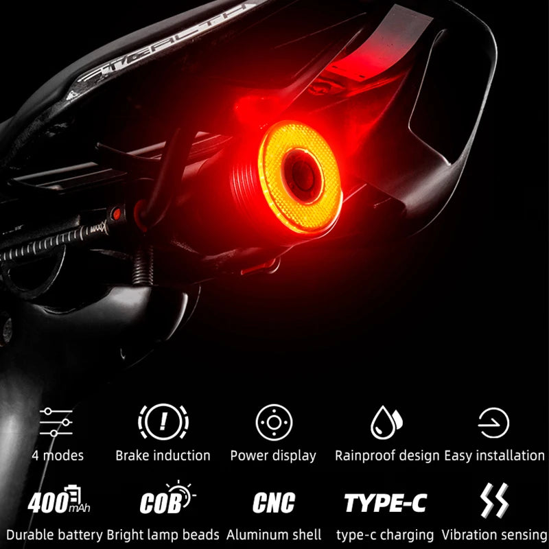 ROCKBROS Smart Bicycle Rear Light Auto Brake Sensing Waterproof Type-C Bike Taillight