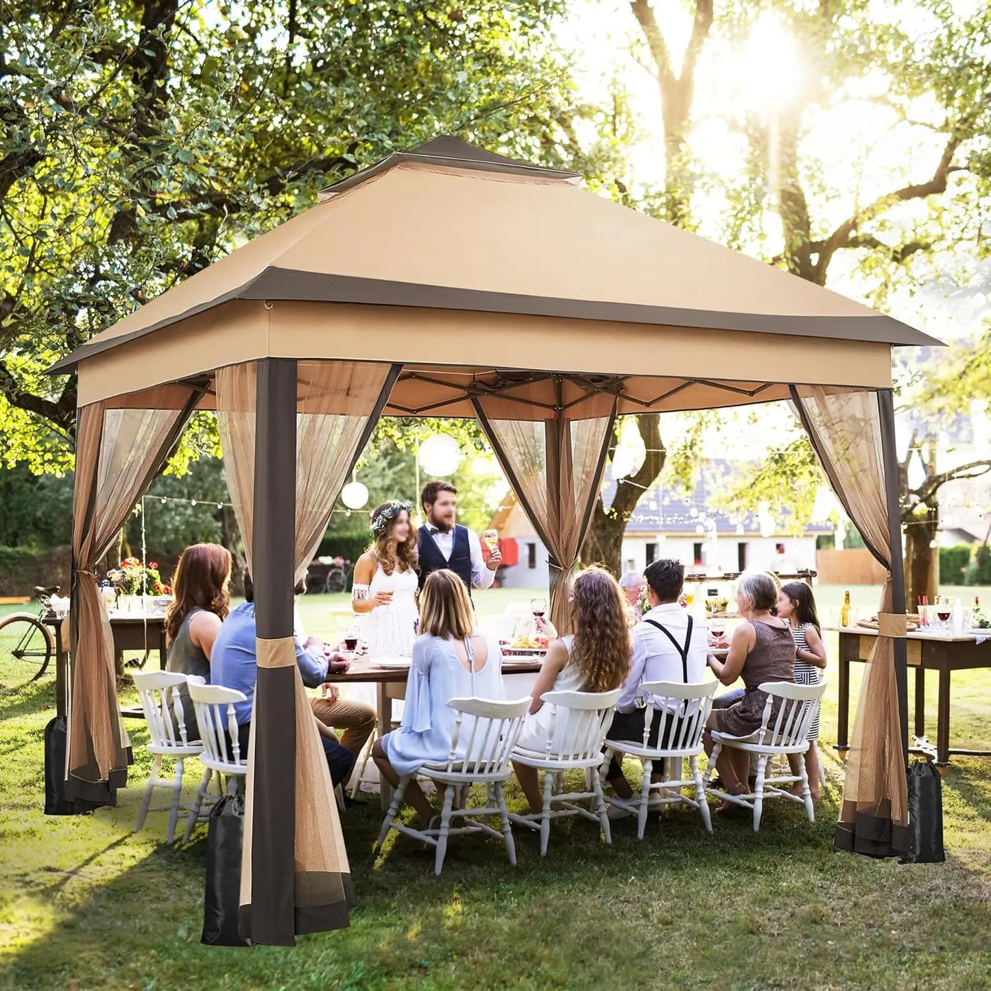 Outdoor Gazebo Canopy with Detachable Mosquito Nets