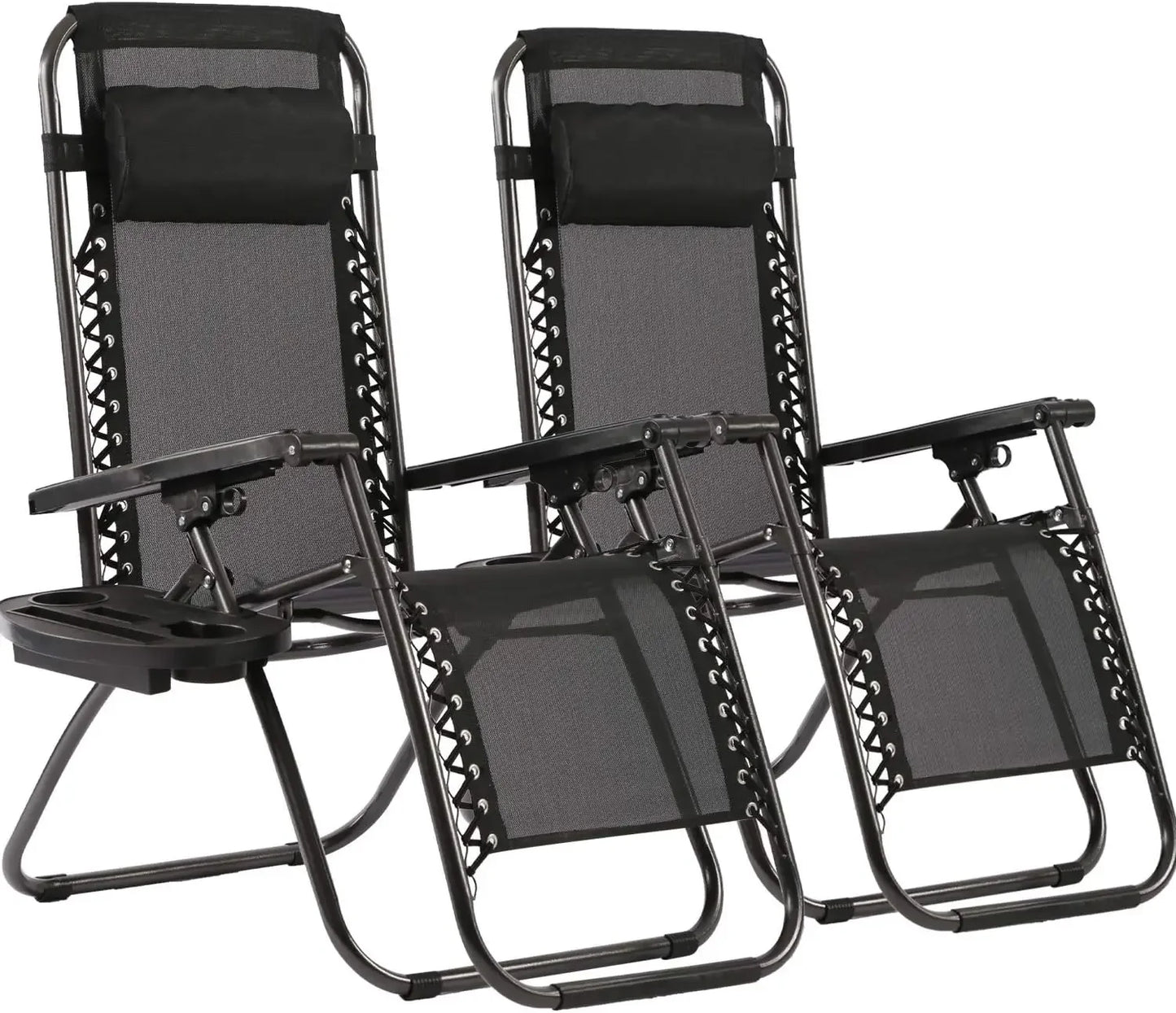 Zero Gravity Lounge Chairs Set with Pillow and Cup Holder