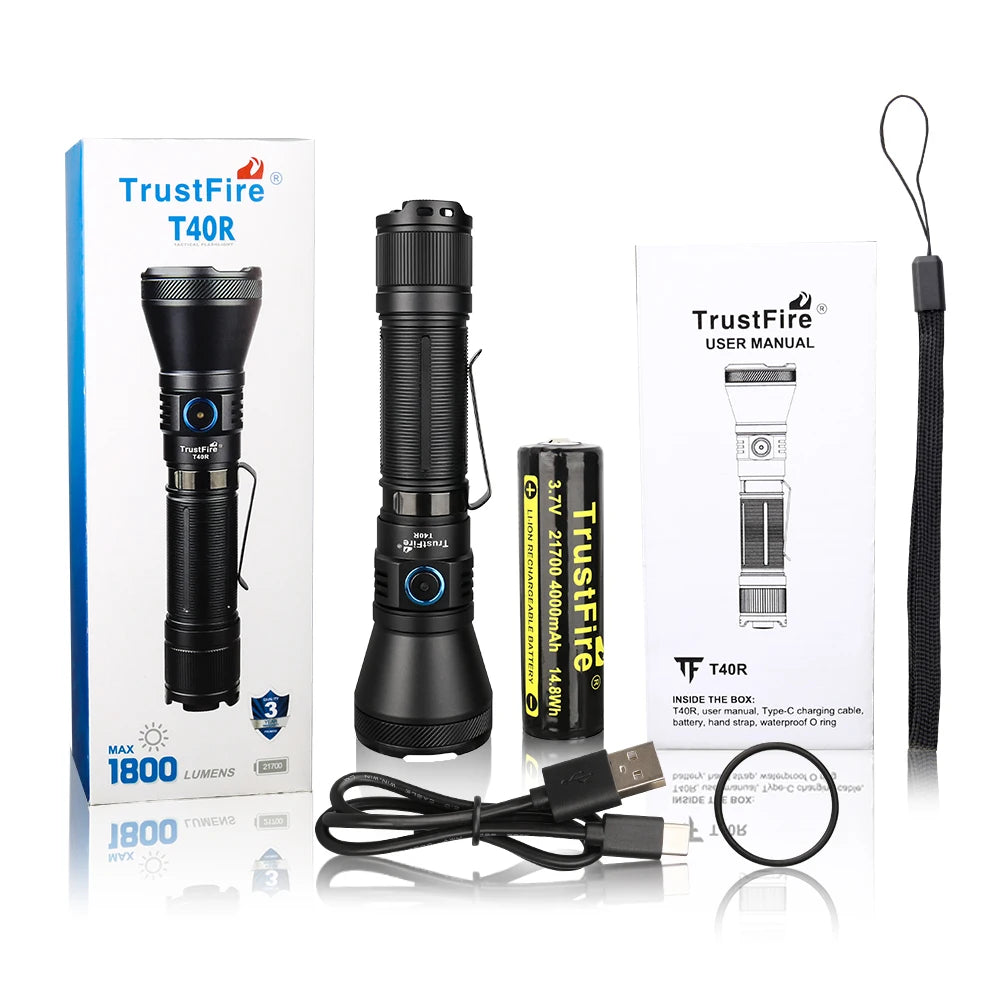 Trustfire T40R Tactical Led Flashlight 1800 Lumen Rechargeable
