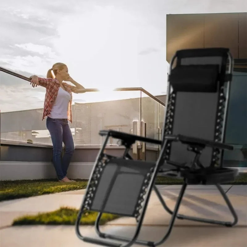 Zero Gravity Lounge Chairs Set with Pillow and Cup Holder