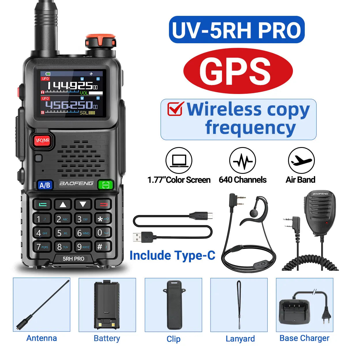 Baofeng UV-5RH Pro GPS Long Range Walkie Talkie Radio