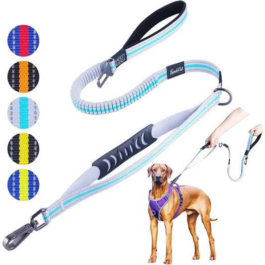 Dog Leashes –Double Handle  Leash, Comfortable Padded Heavy Duty Bungee No Pull Reflective Lead