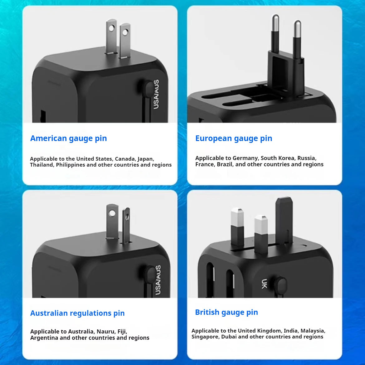 Universal Travel Power Adapter Compact Converter with Multi Plug Outlets for Global Use