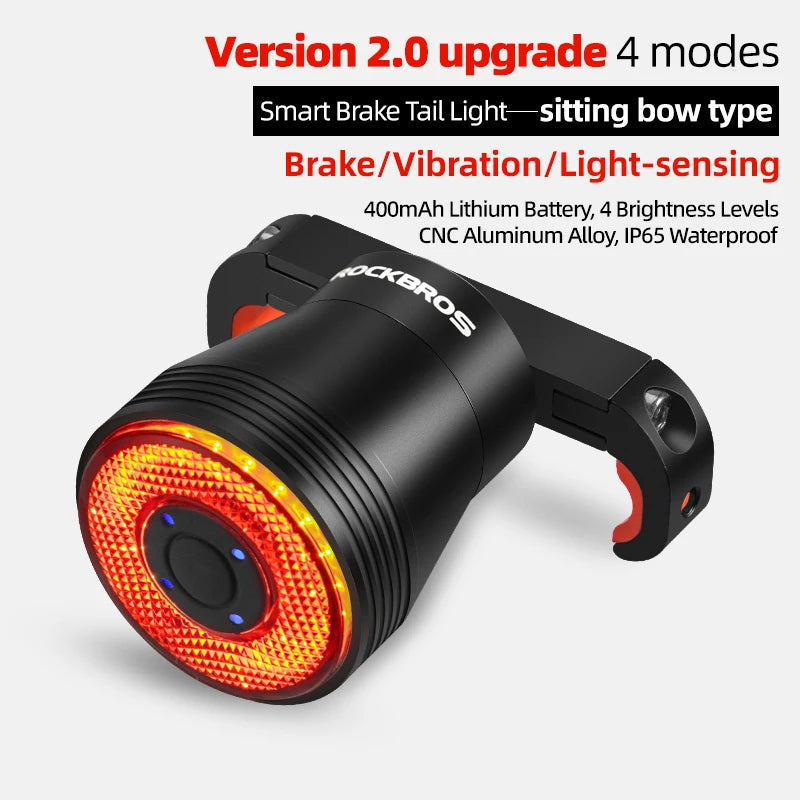 ROCKBROS Smart Bicycle Rear Light Auto Brake Sensing Waterproof Type-C Bike Taillight