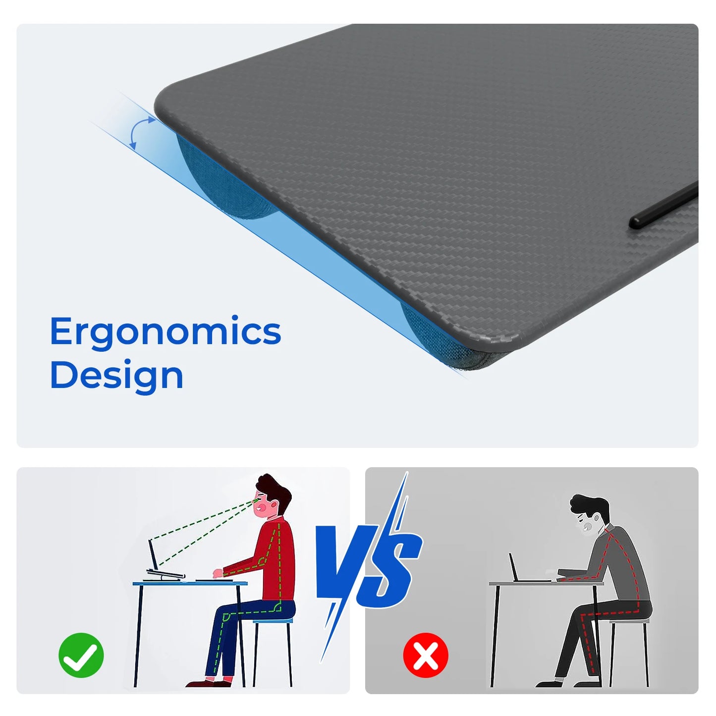 Home Office Pro Lap Desk with Mouse Pad and Phone Holder 21.1x12inch Portable Lightweight