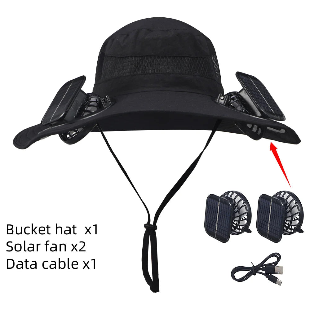 Wide Brim Outdoor Fishing Hat with Integrated Fan for Comfort