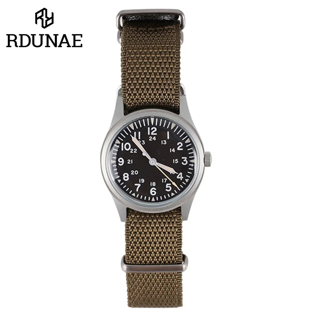 RDUNAE G10 34.5mm Retro Military Watch 316L Stainless Steel K1 Mineral Glass Luminous Personality Sports Quartz Men Pilot Watch