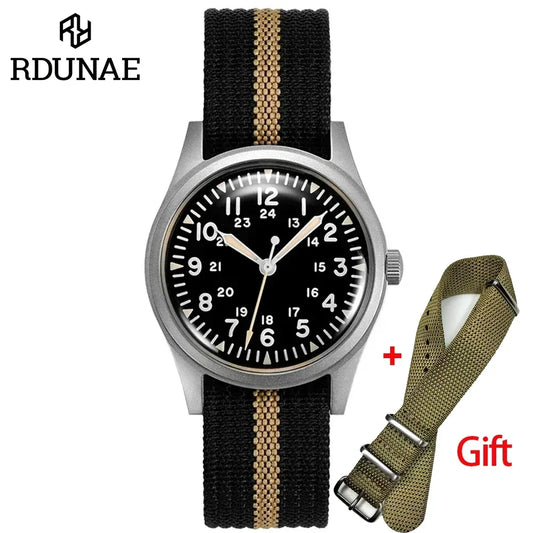 RDUNAE G10 34.5mm Retro Military Watch 316L Stainless Steel K1 Mineral Glass Luminous Personality Sports Quartz Men Pilot Watch