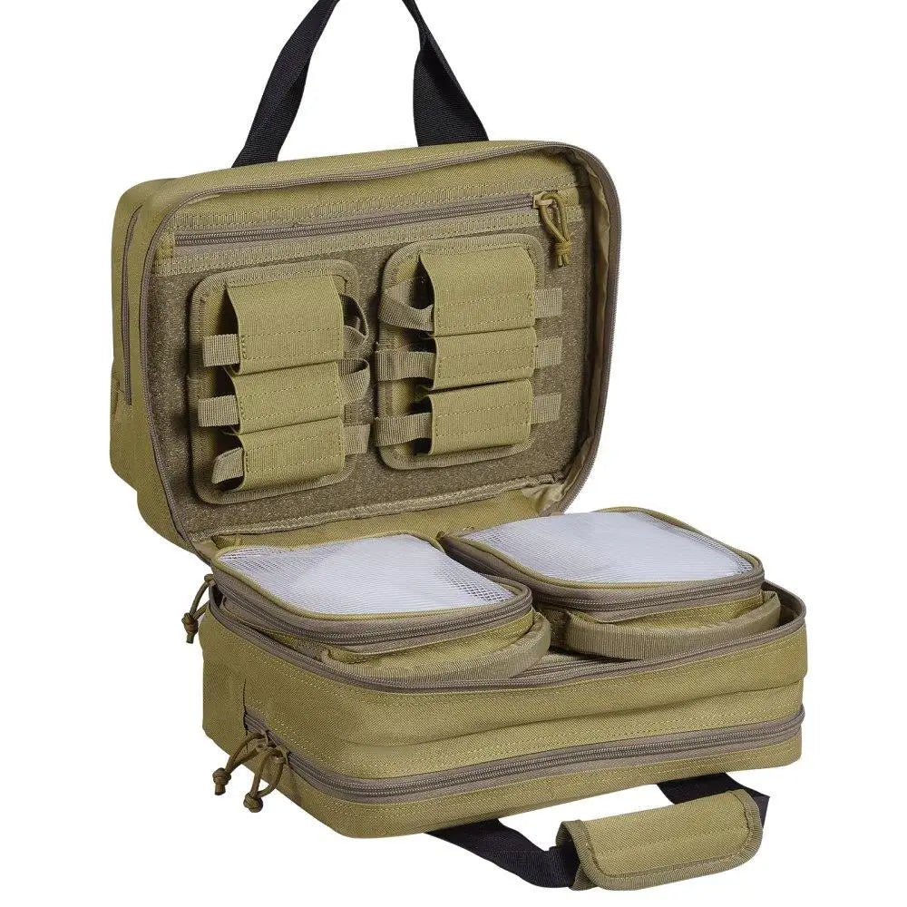 Tactical Bag for 2 Pistol Range Case with Pouches Brown