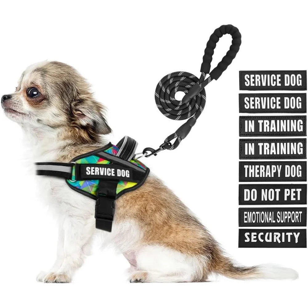 Reflective Service Dog Harness and Leash Set with Patches