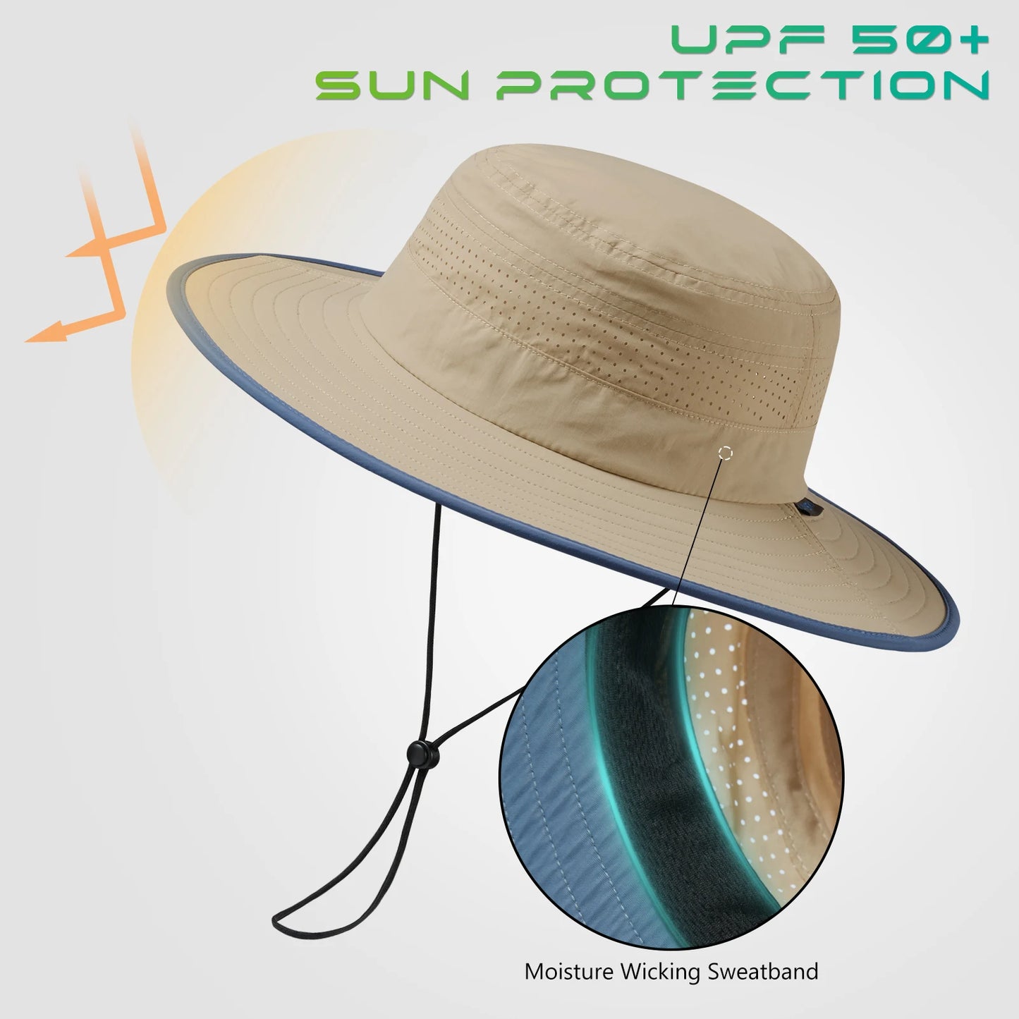 UPF 50+ Foldable Birm Water-Resistant Sun Bucket Hat with Laser Perforated Mesh Adjustable for Men Women Outdoor