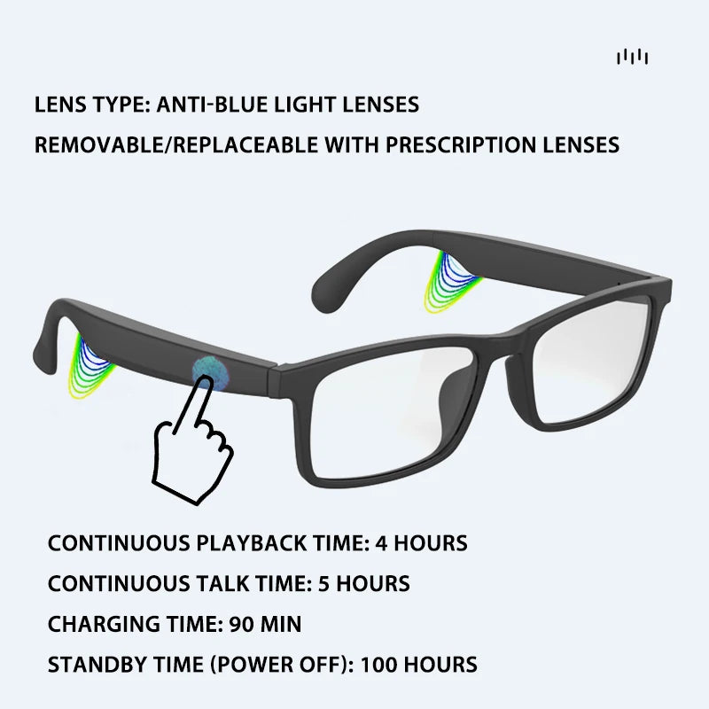 Smart Wireless Bluetooth Glasses for Music and Hands-Free Calls