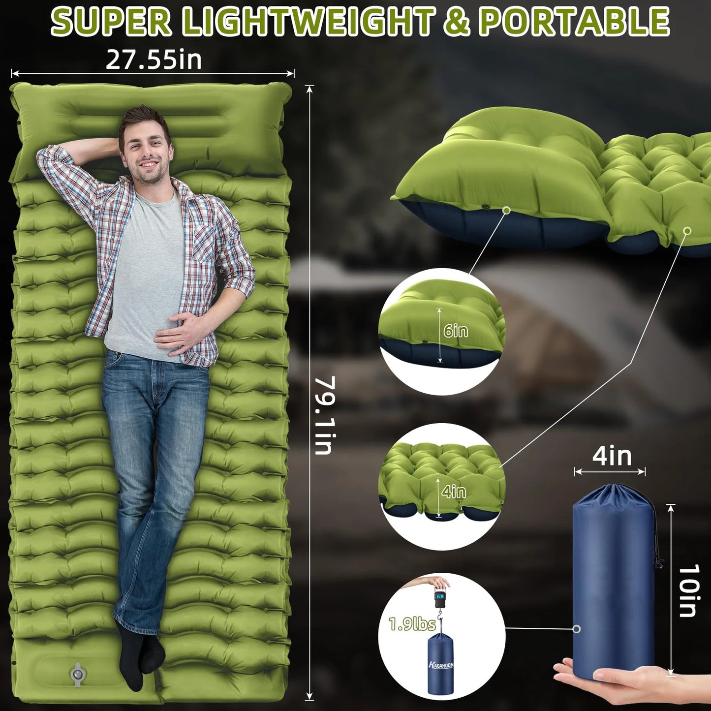 WESTTUNE Inflatable Air Mattress Camping Pad Ultralight Foot Pump