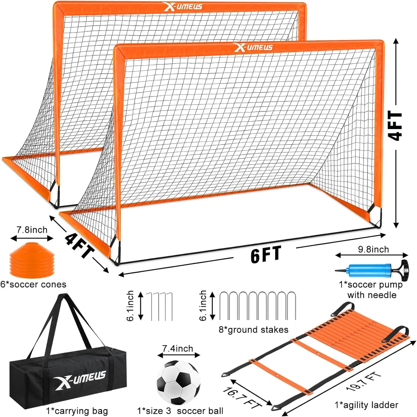 Kids Soccer Goals for Backyard 4x3 Pop Up Toddler Goal Training Equipment with Ball Agility Ladder and Cones Portable