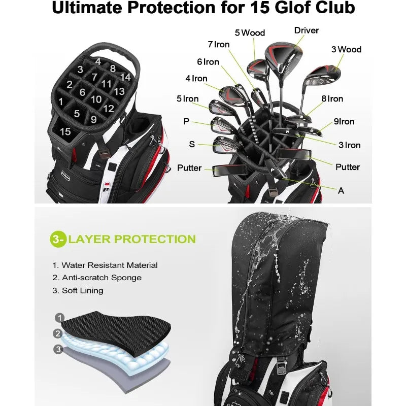 YTYINCN Vancropak Golf Cart Bag 15 Way Divider USB Port