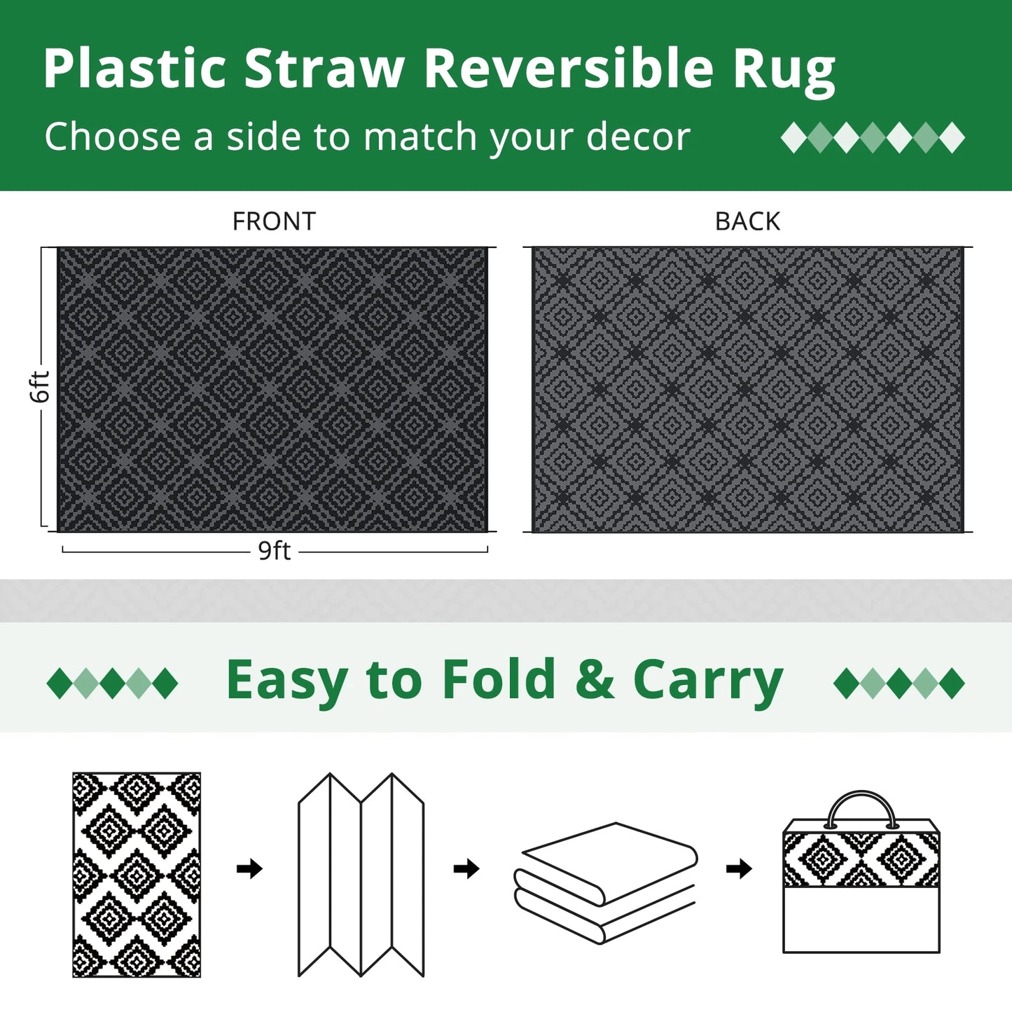 Outdoor Camping Rug Waterproof Reversible Mat UV PVC RV