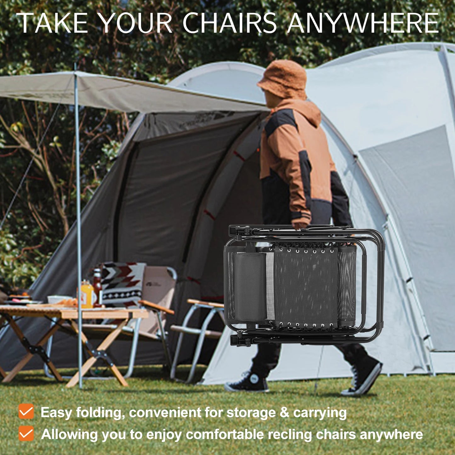JHK Zero Gravity 2 Pack Portable Recliner Lounge Chairs
