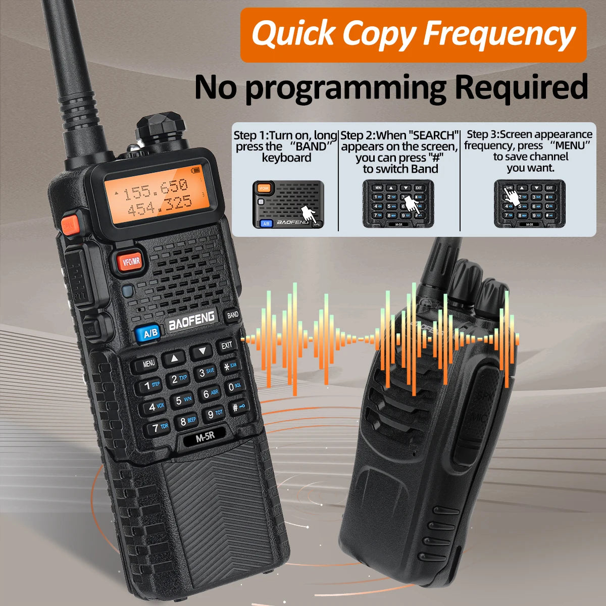 Baofeng M-5R Walkie Talkie Two Way Radio Set with Air Band, FM, and more