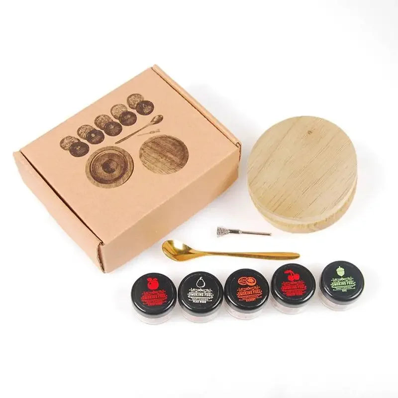 Wooden Cocktail Smoker Kit With 5 Flavor Wood Chips For Infusing