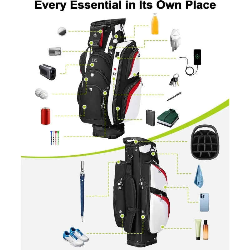 YTYINCN Vancropak Golf Cart Bag 15 Way Divider USB Port