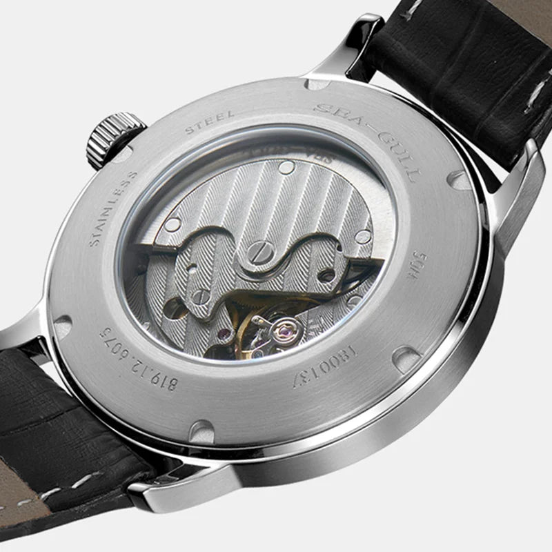 Seagull Mechanical Men's Watch with Leather Band and Waterproof Design