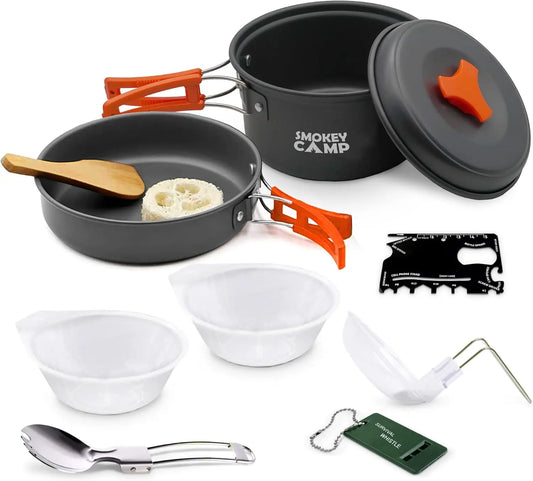 Portab Camping Mess Kit With Stove All In One Nonstick