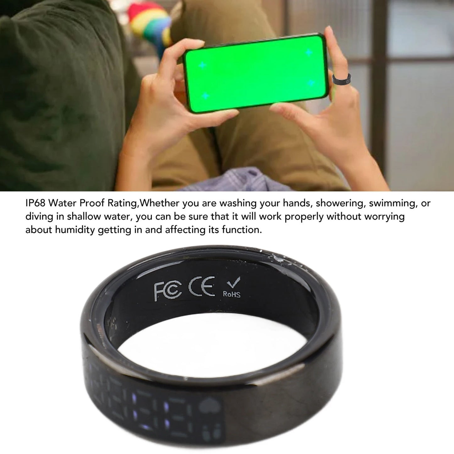 Fitness Ring Smart Ring with Display IP68 Stainless Steel