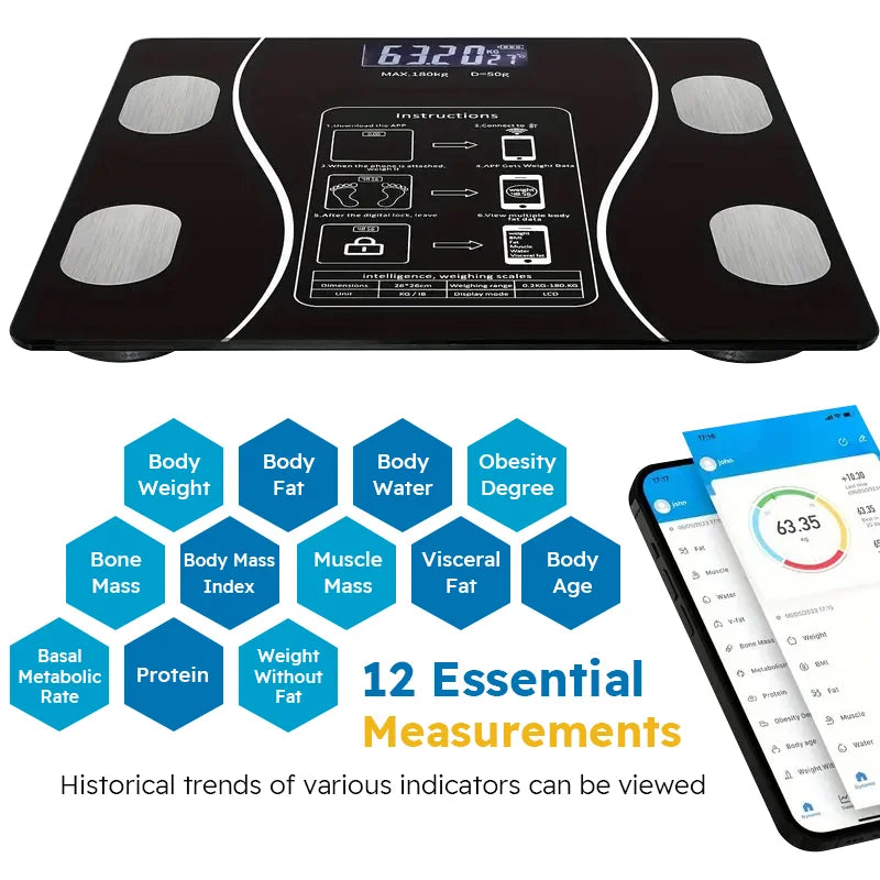 Smart Body Fat Scale Wireless LED Digital Bathroom Weight Scale