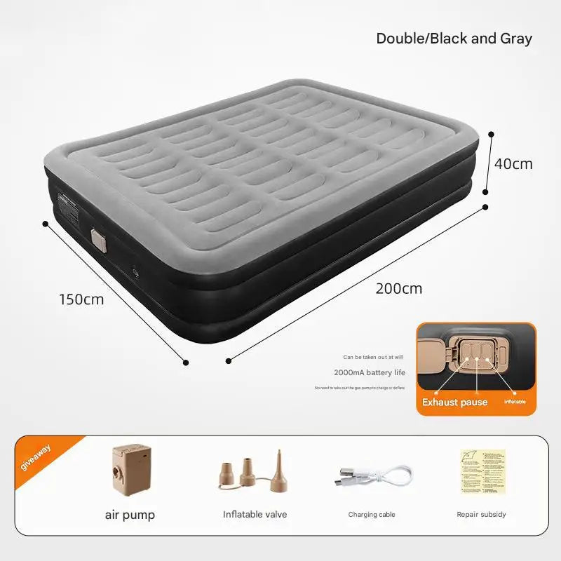 Foldable Inflatable Air Mattress With Built-in Pump, Indoor or Camping, Multiple Sizes