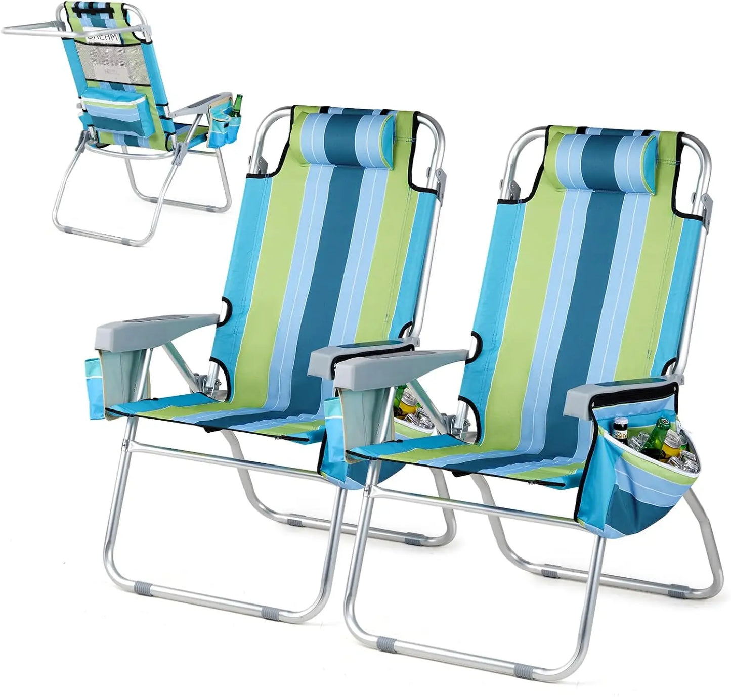 Lightweight Folding Beach Chairs with Cooler Bag and Cup Holders