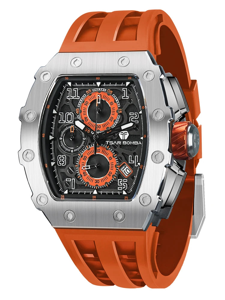 TSAR BOMBA Watch for Men Top Brand Luxury Waterproof Quartz Wristwatch Tonneau Clock Chronograph Rectangle Mens Watch
