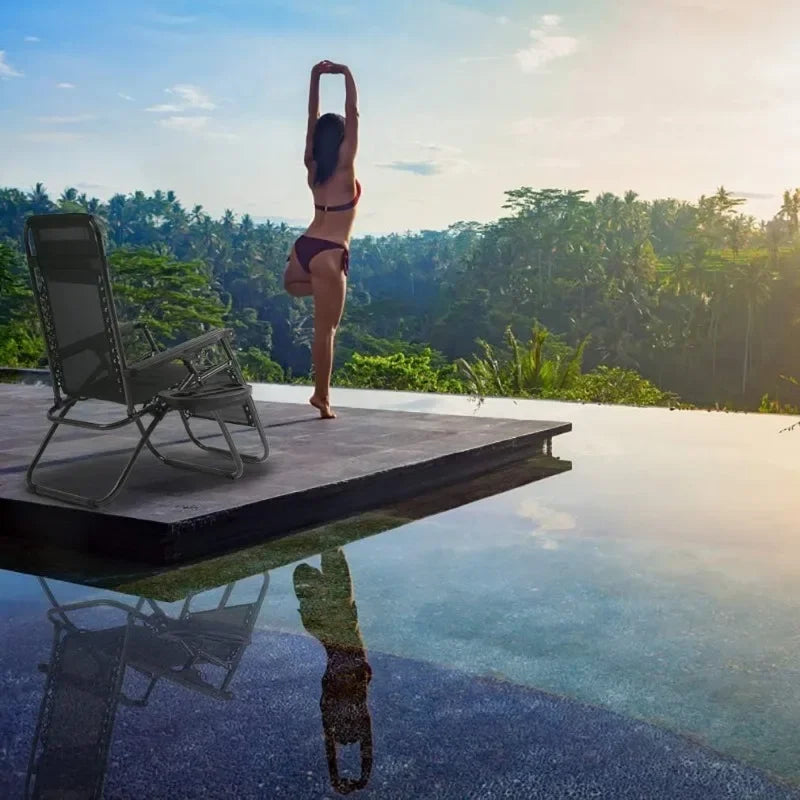 Zero Gravity Lounge Chairs Set with Pillow and Cup Holder