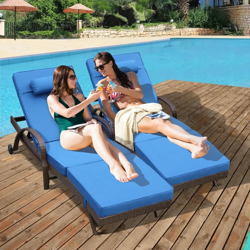 Outdoor Lounge Chairs Set of Beach Wicker Chaise Lounge